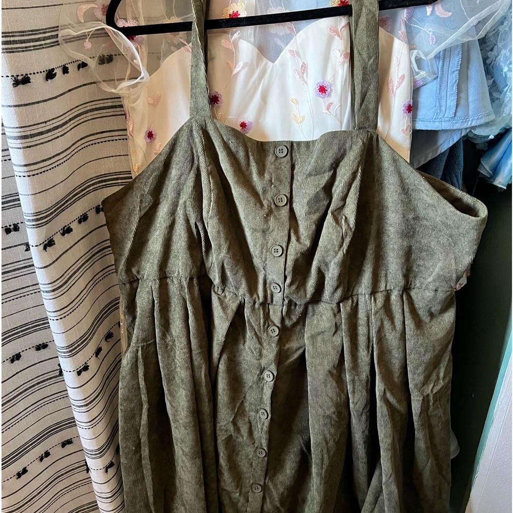 Corduroy olive green-overall dress
